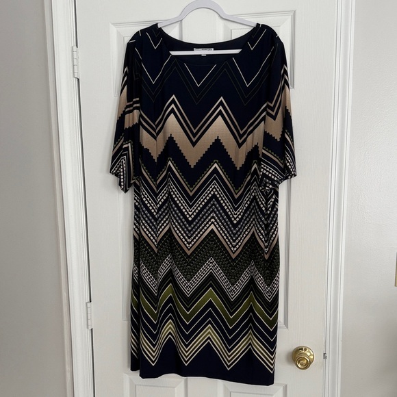 Studio One Chevron Midi Dress - Blue and Tan - Picture 1 of 6